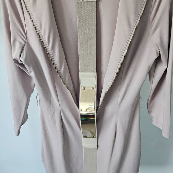 Timeless Quiet Lux Beige-Neutral Slim Dress w/Wide Mirror-Gold Belt - Picture 7 of 12